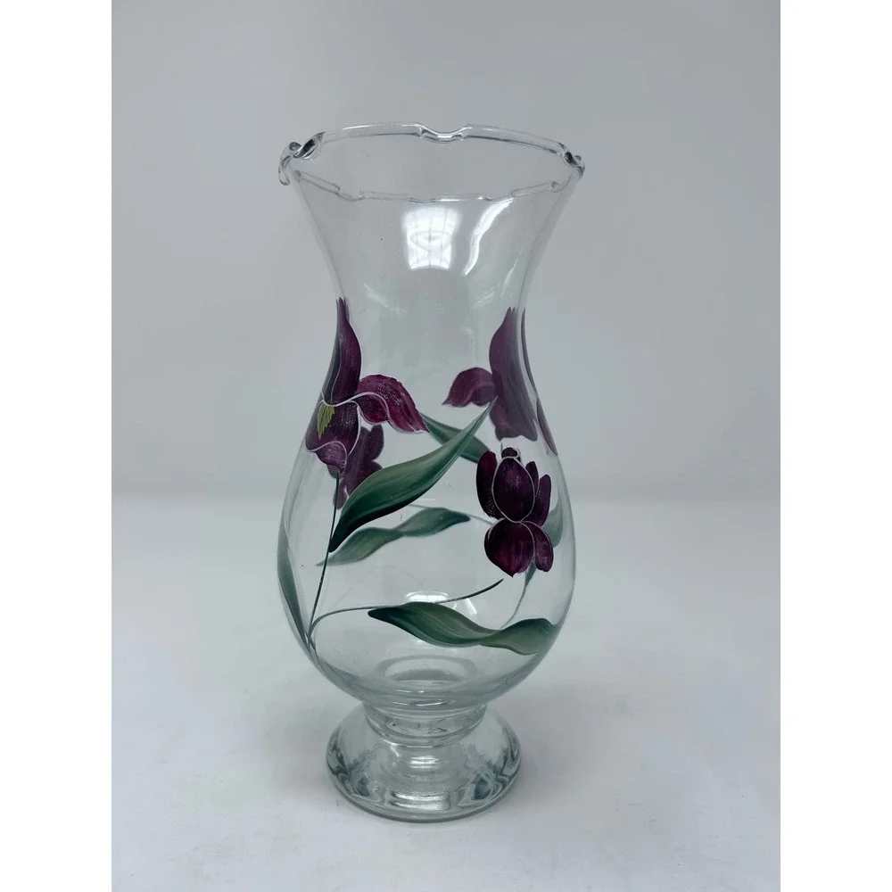 Vintage 1980's Purple Iris Blossom Vase Scalloped Opening 8